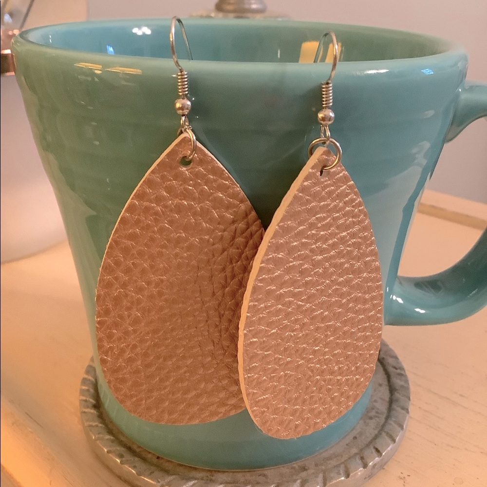 LAST CALL! Gold leather teardrop earrings